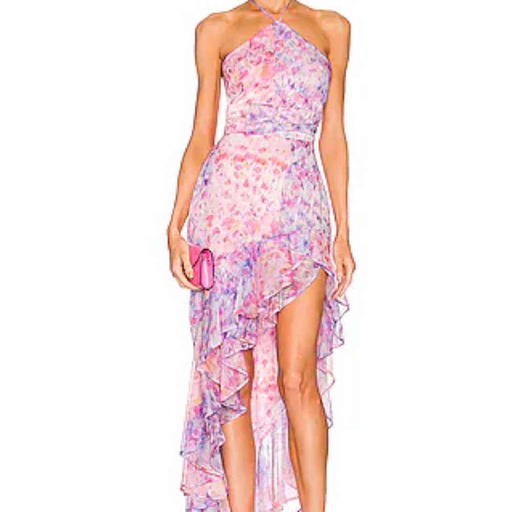 Amanda Uprichard Pink Floral High-Low Halter Dress